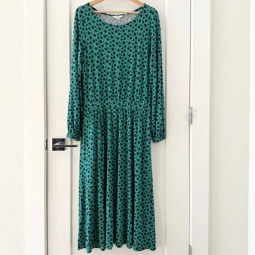 Boden Evelyn Long Sleeve Modest Green Midi Dress Size 10R - Picture 4 of 11